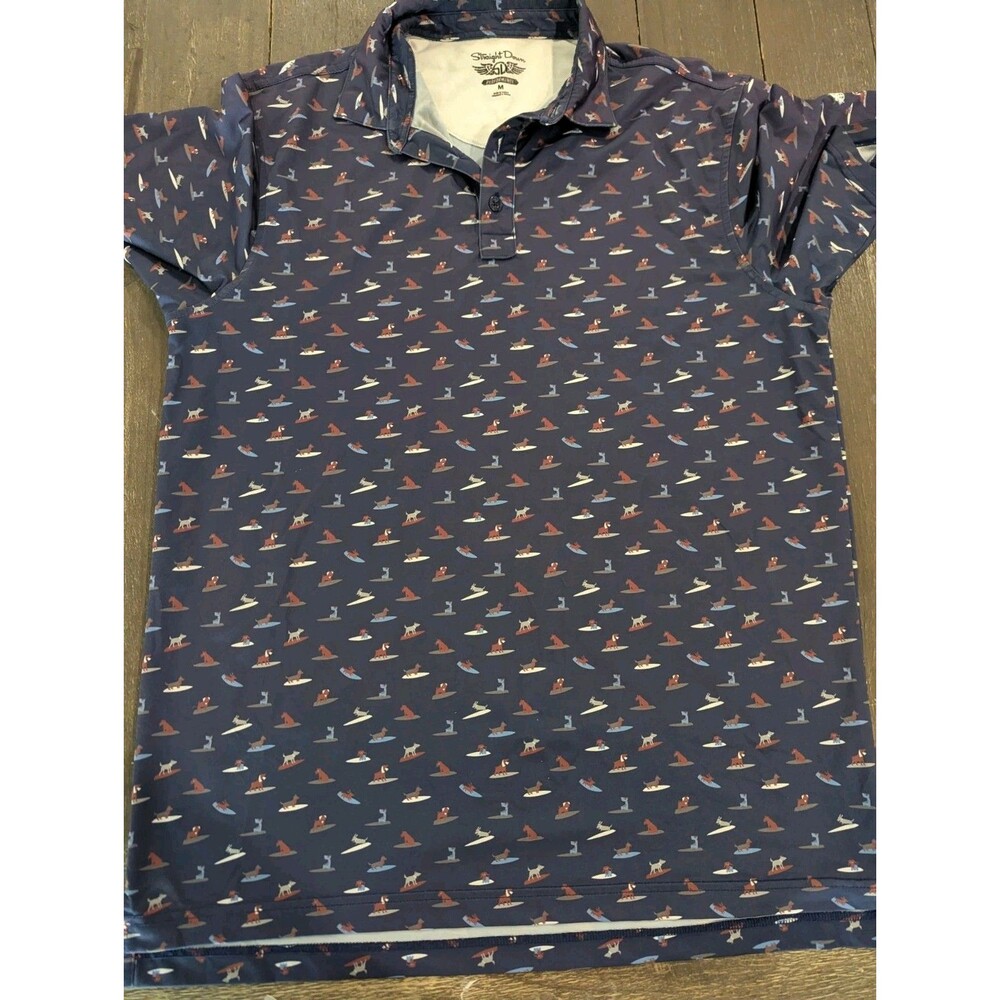 Straight Down Performance Golf Polo Shirt Mens Size Medium Surf Dogs  Print